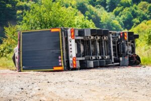 Commercial-truck-rolled-over-on-the-side-of-the-road