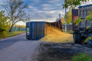 jackknifed trailer in ditch