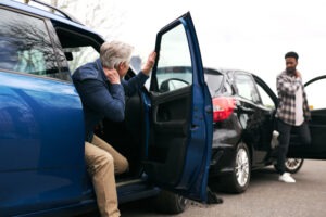 blue car rear-ended black car