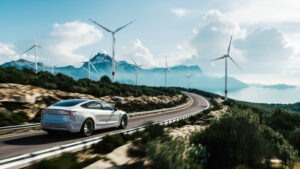 electric car driving on the road