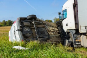 car and truck crashed into ditch