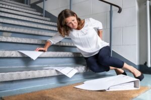 fallen woman on stairs