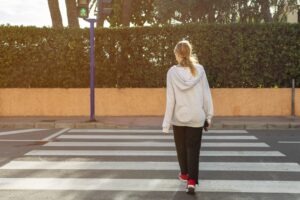 girl in crosswalk