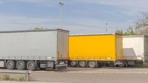 tractor-trailers lined up