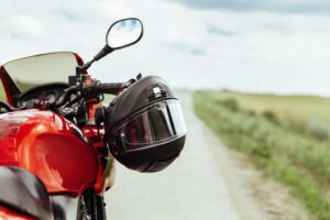 helmet on red motorcycle