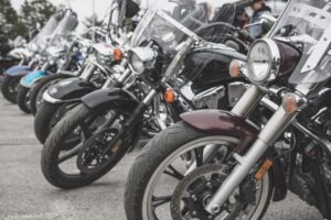 line of parked motorcycles