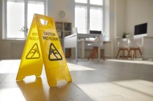 wet floor sign in kitchen